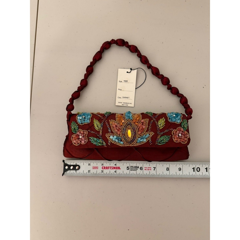 Beautiful Sasha New York Satin Clutch  Floral Embroidered W/woven Satin Handle - Picture 5 of 8